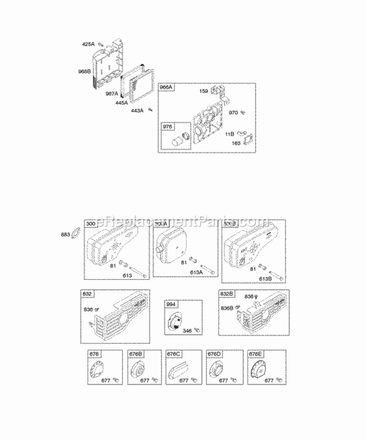 Air Cleaner Exhaust System Diagram and Parts List for 127882-1145-01  Briggs and Stratton Engine